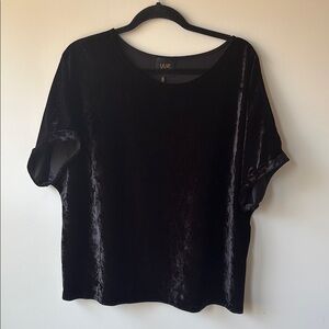 W5 Anthropologie Top Blouse Womens Size XL Black Velvet Short Sleeve Shirt